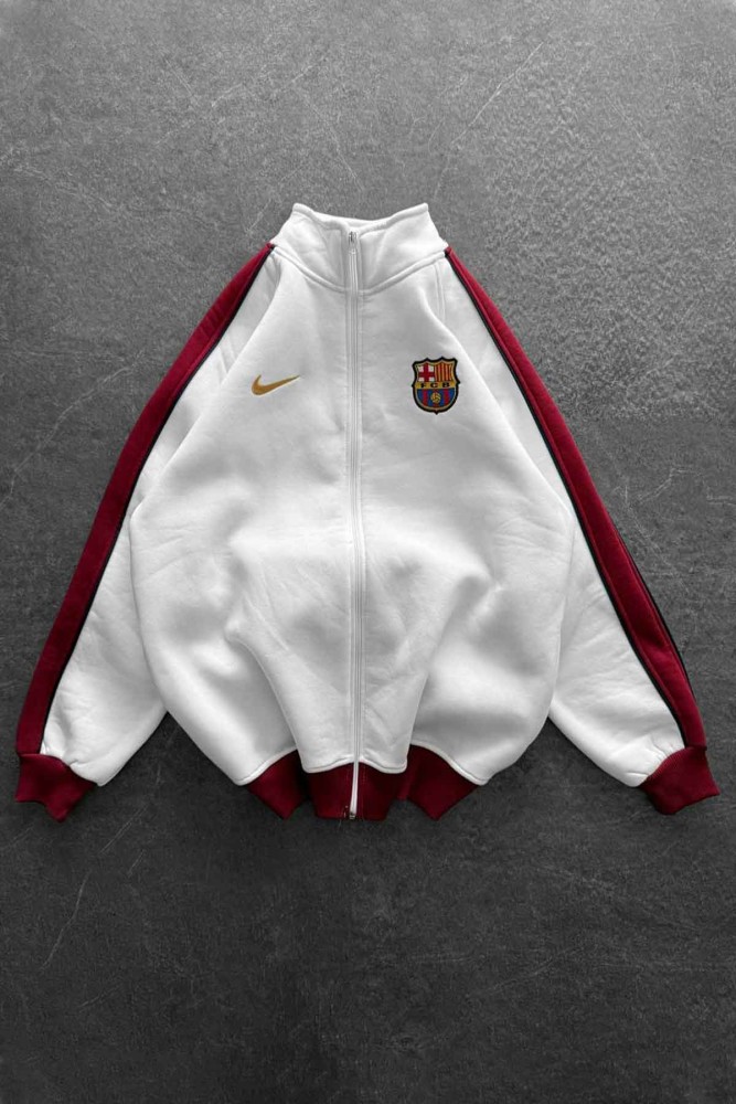 Unisex Oversize Şardonlu Baskılı Beyaz Hırka