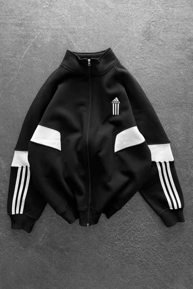 Unisex Oversize Şardonlu Baskılı Siyah Hırka